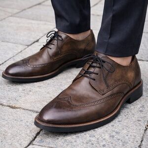 ECCO Brown Leather Wingtip Oxford Dress Shoes Men’s Size 44 EU / 10–10.5 US